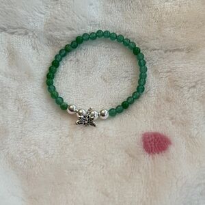 Green Beaded Bracelet with Silver Accents.  Green Jade and hematite stone